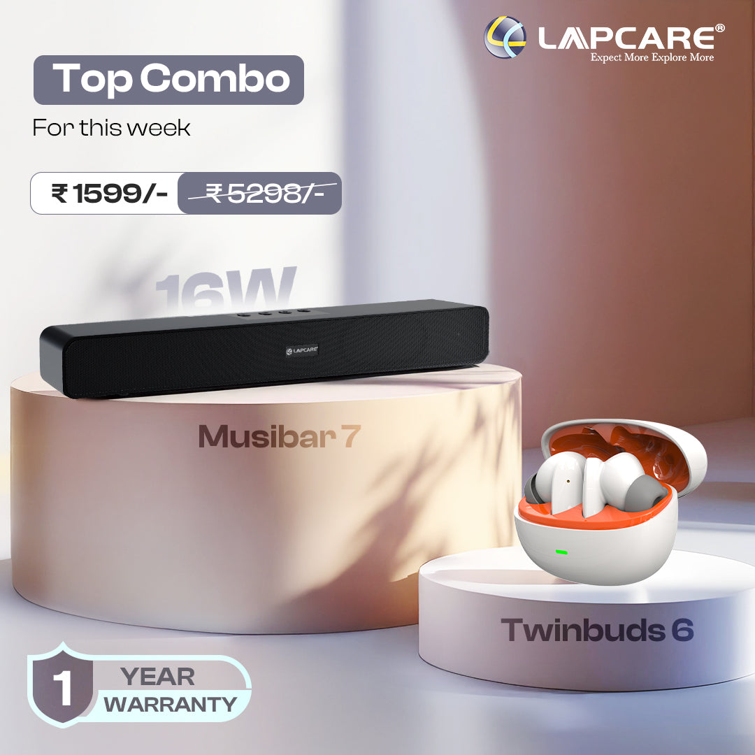 Twinbuds 6 Wireless Earbuds & Musi Bar 7 BT Soundbar Combo (White Buds)