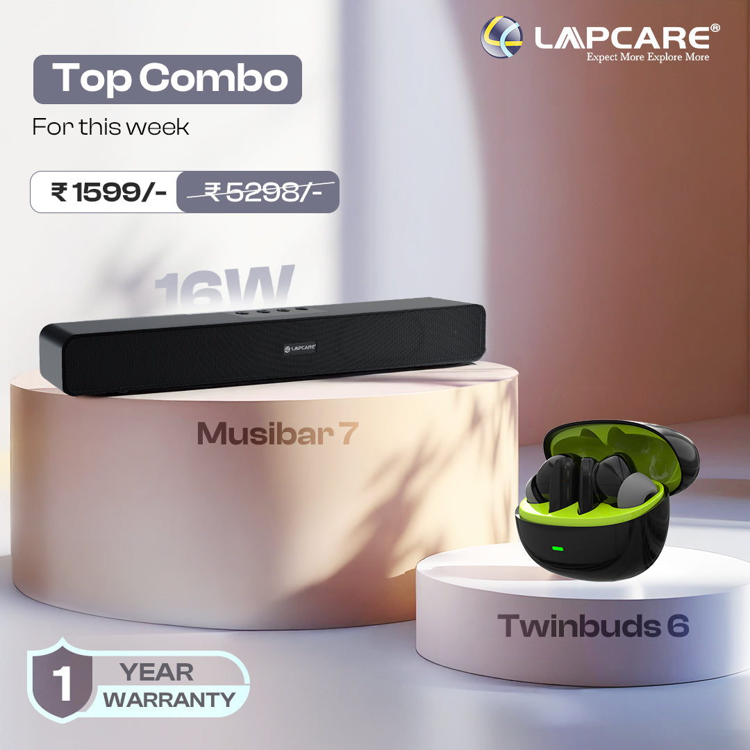 Twinbuds 6 Wireless Earbuds & Musi Bar 7 BT Soundbar Combo (Black Buds)