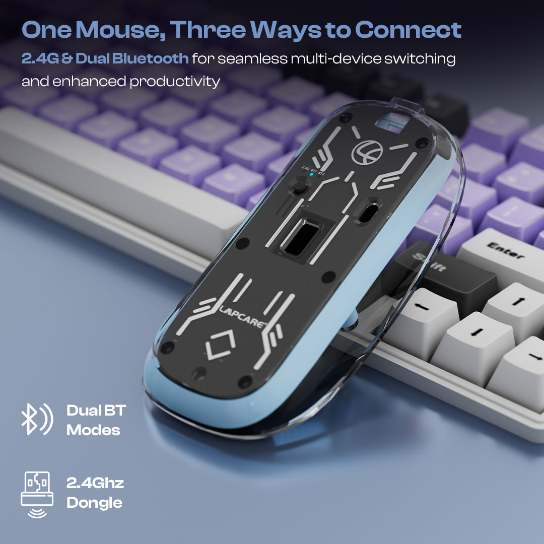 Trendy Plus 2.4G & Dual BT(v3.0 & v5.2) Wireless Mouse With Desktop Lock Key- Blue (LWM-801)