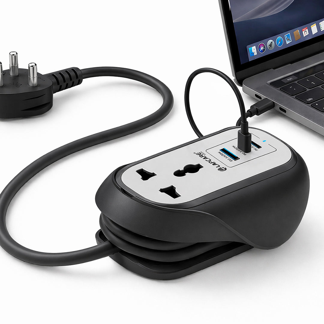 GRIP 5-in-1 Desktop Power Strip With 67W GaN Fast Charging- (Black)