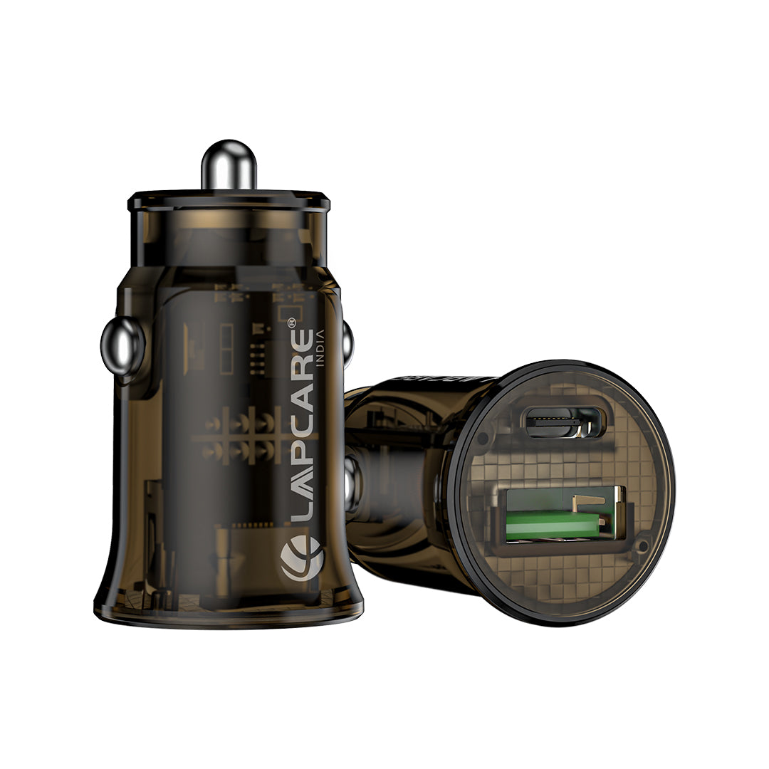 CARGE 25 Transparent 25W Car Charger, Type C & USB Ports, Compact Design ( LCC-414)