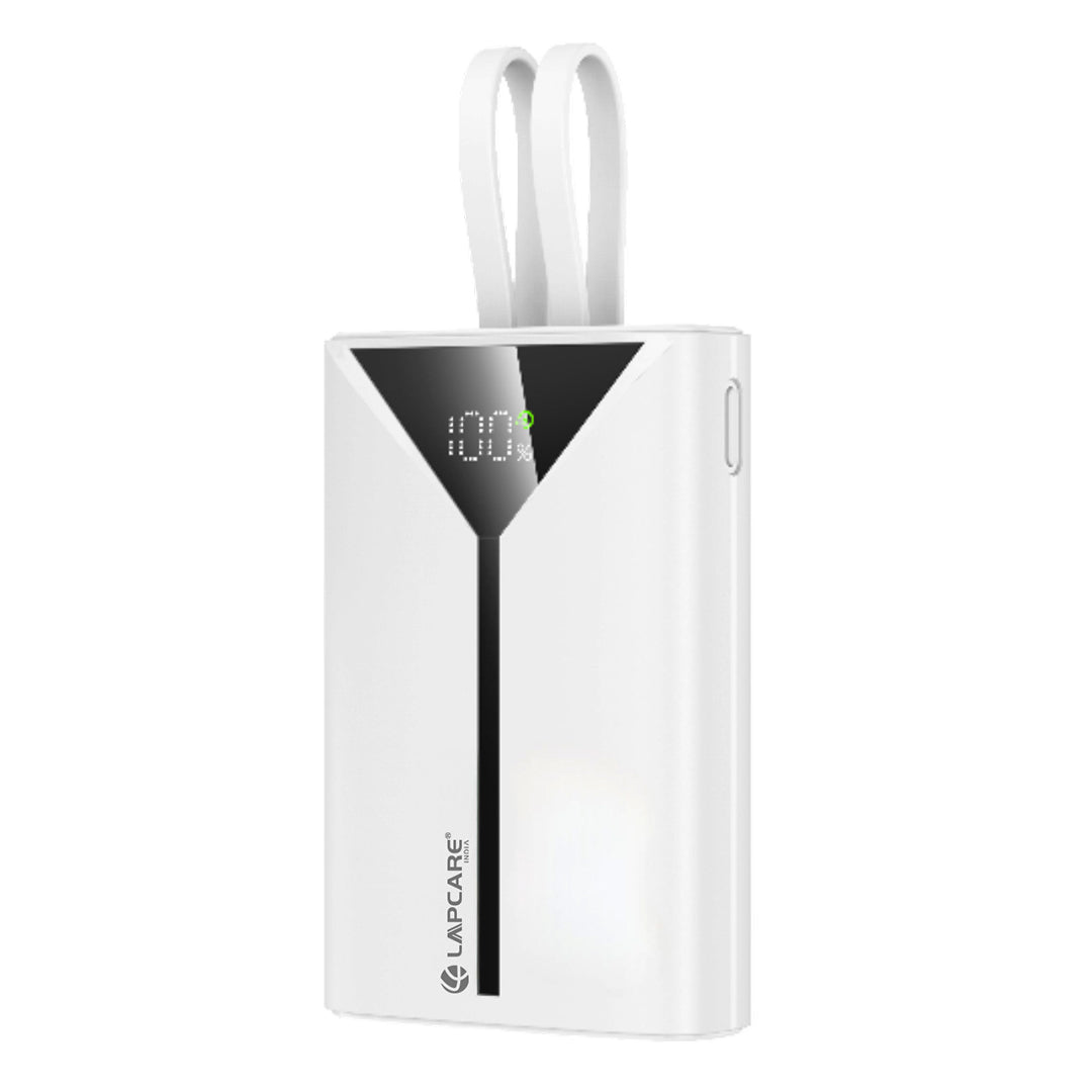 Rapid One 10000mAh Power Bank With inbuilt Type-C & Lightning Cable -White (LOX-302)
