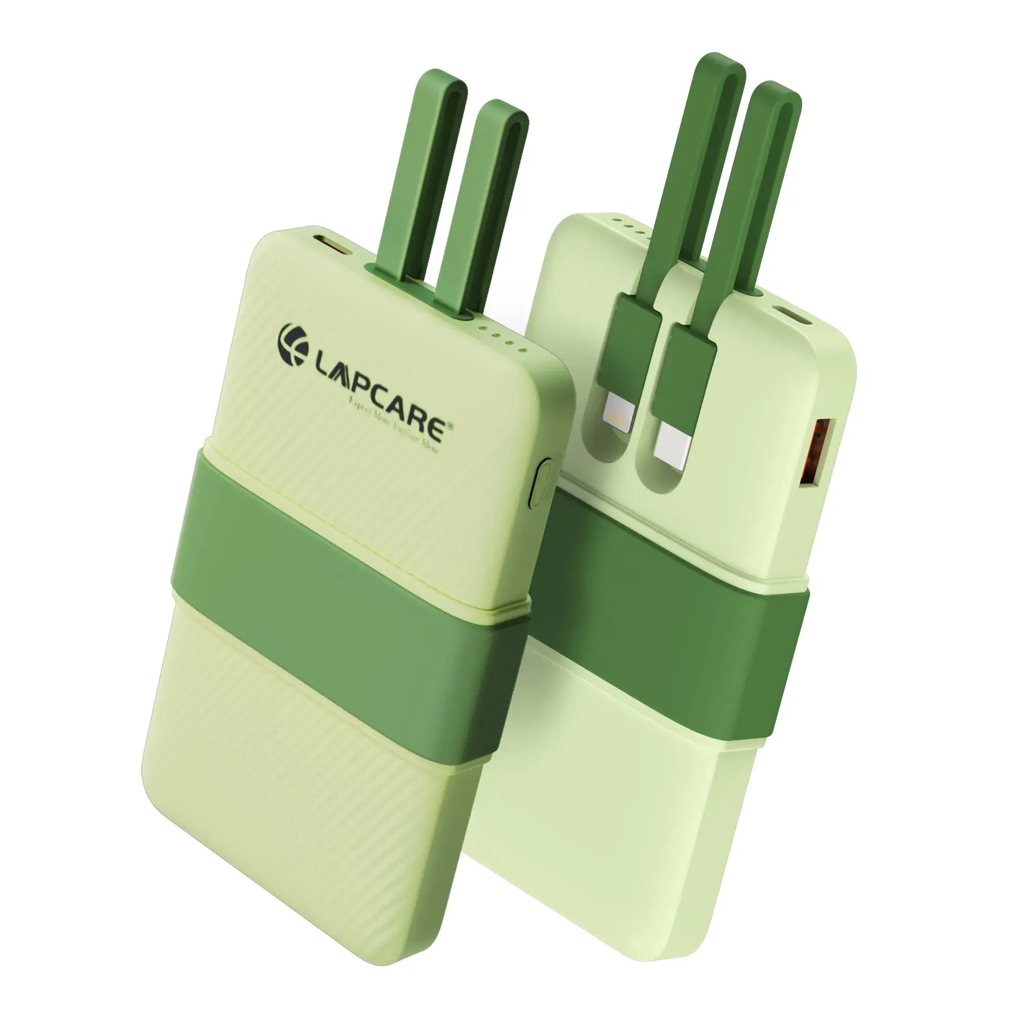 Volt 1 10000mAh Pocket Power bank With 3 output, 1 USB A port, 1 type c cable,1 lighting cable -Green(LBP-615)