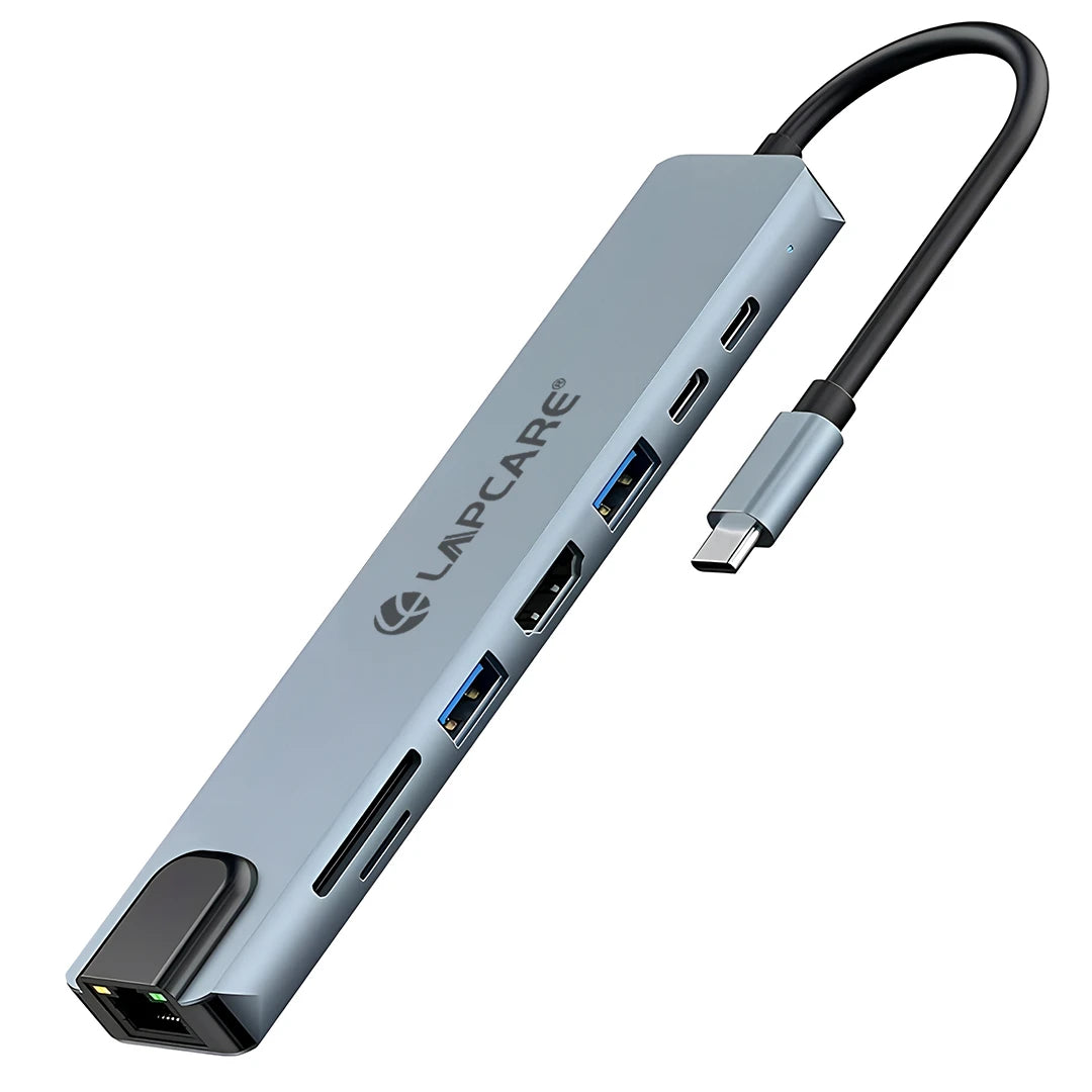 8-in-1 USB-C Docking Station 4K HDMI, 87W PD, USB 3.0, RJ45, SD/Micro SD- Multiport Hub (LC-801)