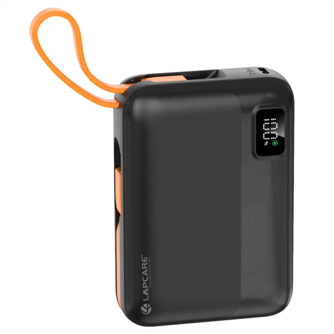 Rapid 10000mAh Pocket Power Bank With 22.5W charging & In-Built Cables- Black (LPB-620)