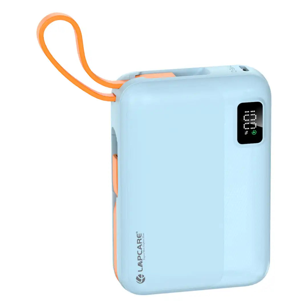 Rapid 10000mAh Pocket Power Bank With 22.5W charging & In-Built Cables- Blue (LPB-620)