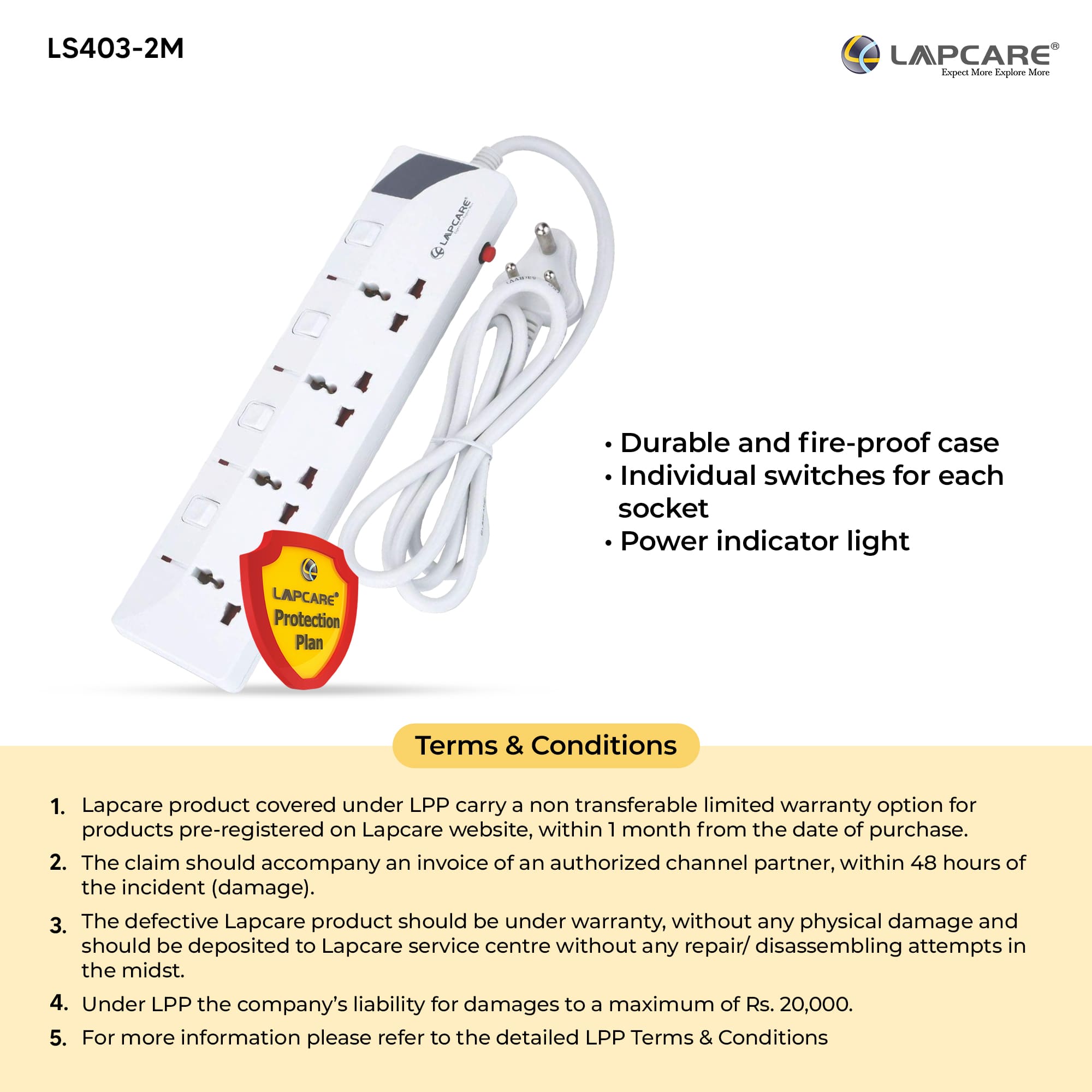 4 way extension socket with spike buster 2Mtr cable (LS- 403)