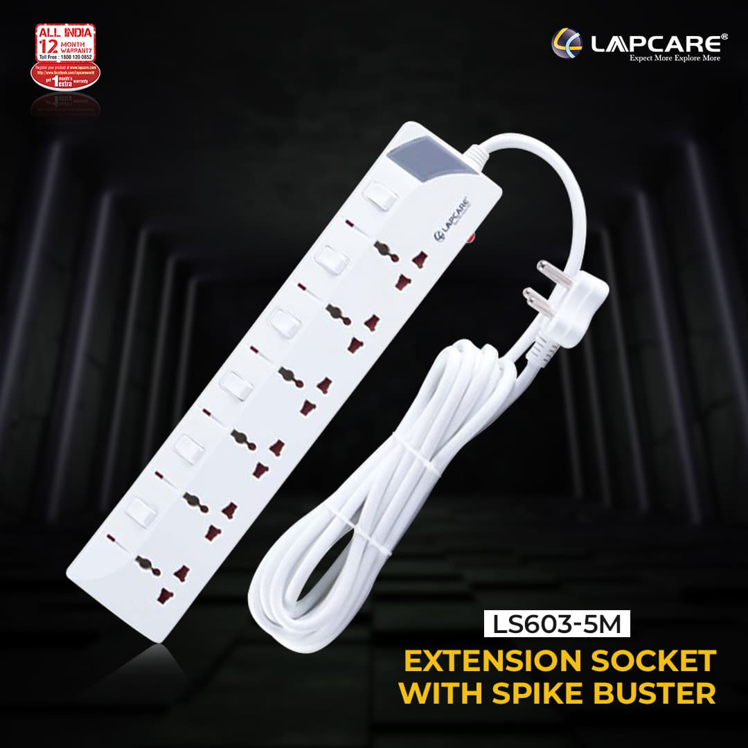 6 way extension socket with spike buster 5Mtr cable (LS- 603)