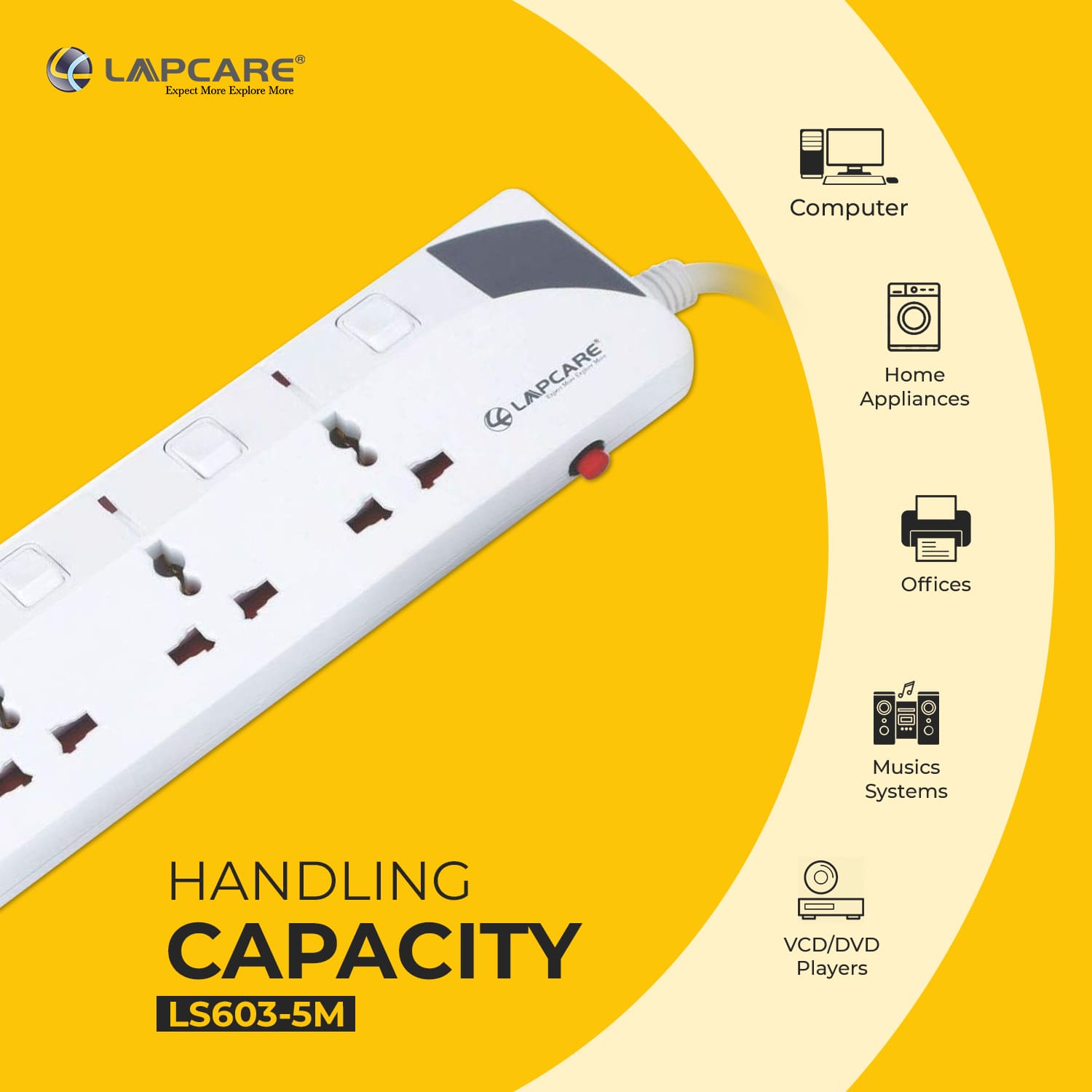 6 way extension socket with spike buster 5Mtr cable (LS- 603)