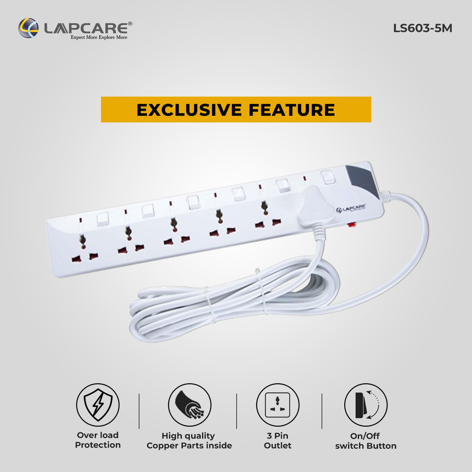 6 way extension socket with spike buster 5Mtr cable (LS- 603)