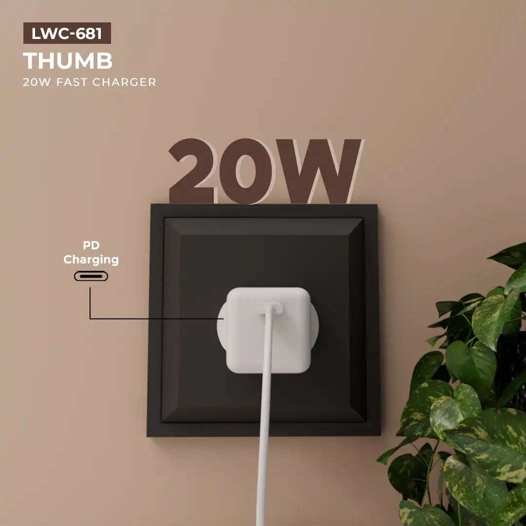 Thumb Wall Charger 20W PD with type C to Type-C Cable