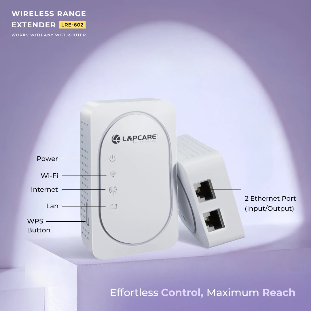 LAPCARE 300MBPS 2.4G Wireless Range Extender With 2 LAN Ports(10/100Mbps) (LRE-602)