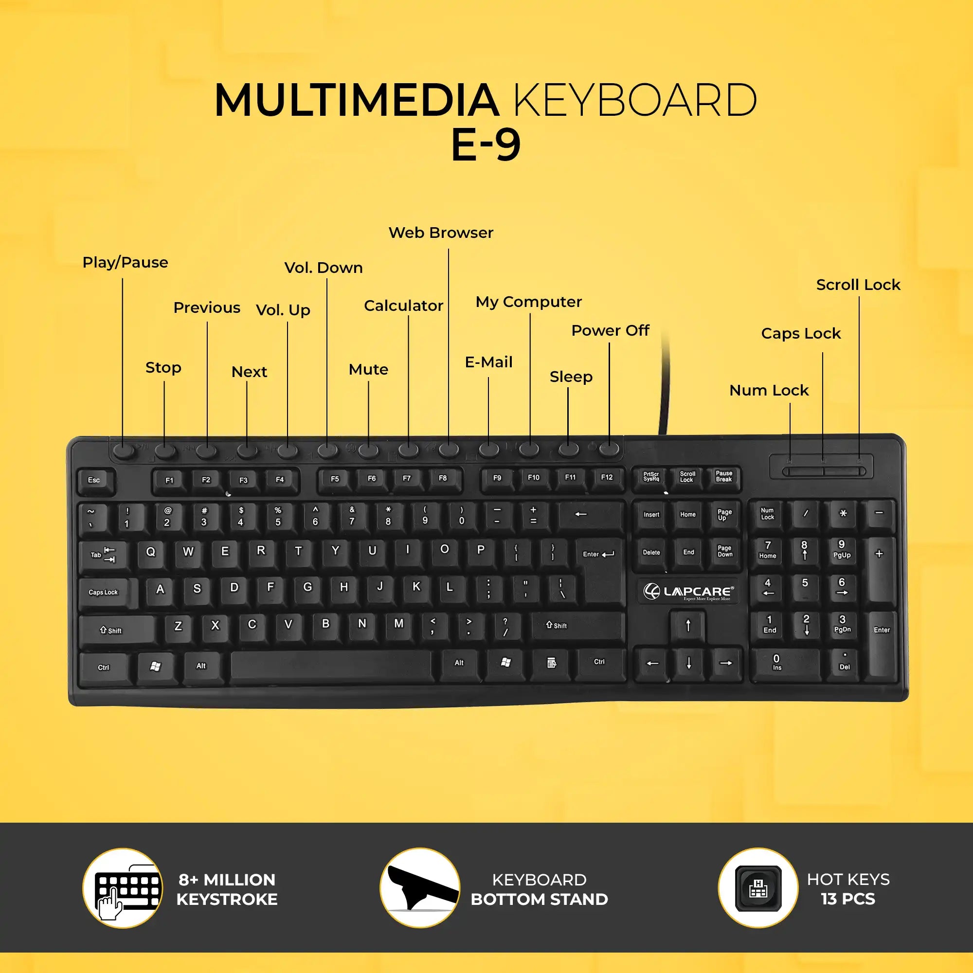 E9 - 117 Keys Wired Multimedia USB Keyboard
