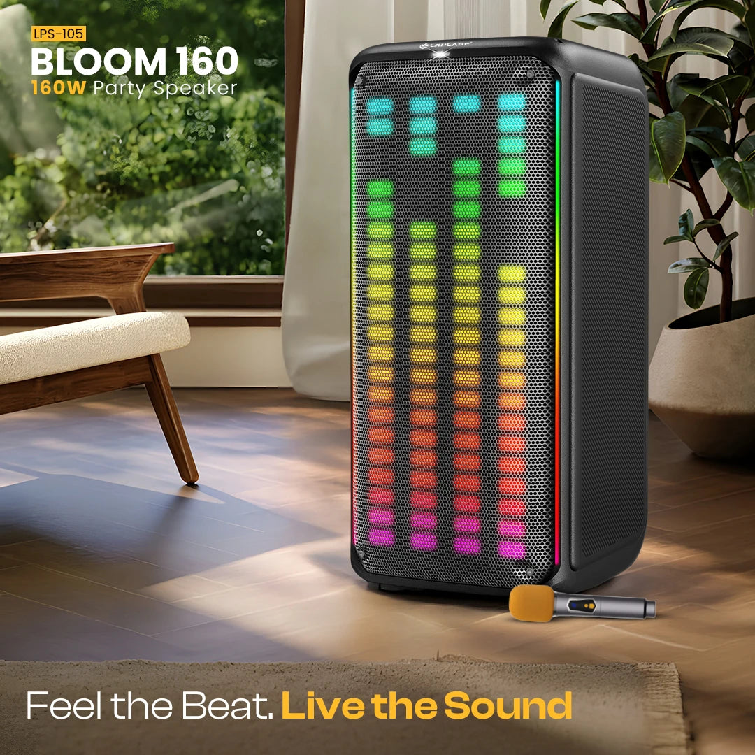 Bloom 160W Bluetooth Party Speaker | Dual 8 Inch Subwoofers + TWS Function (LPS-105)