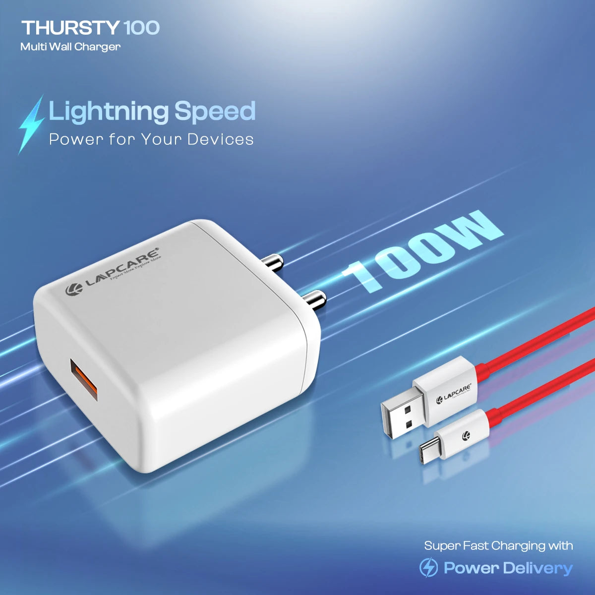 THURSTY USB Supervooc 100W Multi Wall Charger With USB to Type-C Inside Cable (LQW-413)