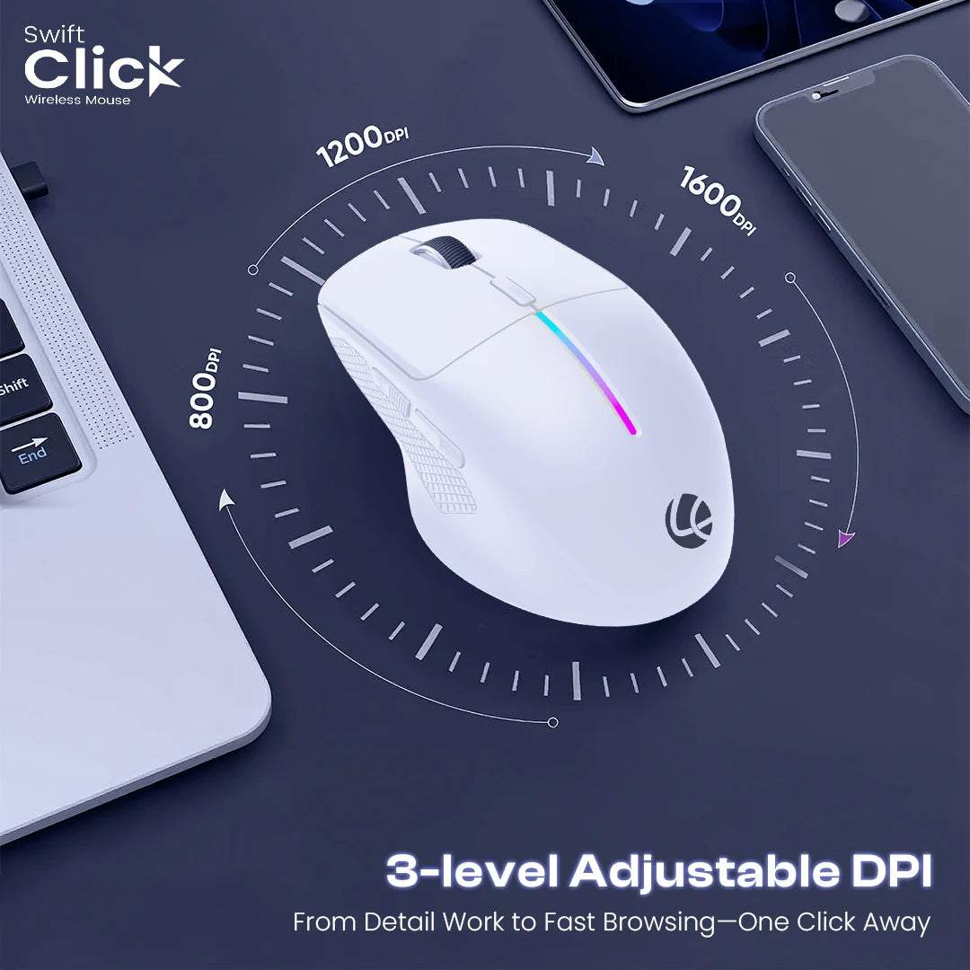 Swift Click RGB Light Wireless Mouse With 1600 Adjustable DPI & Multi-Device Connectivity (LWM-514)