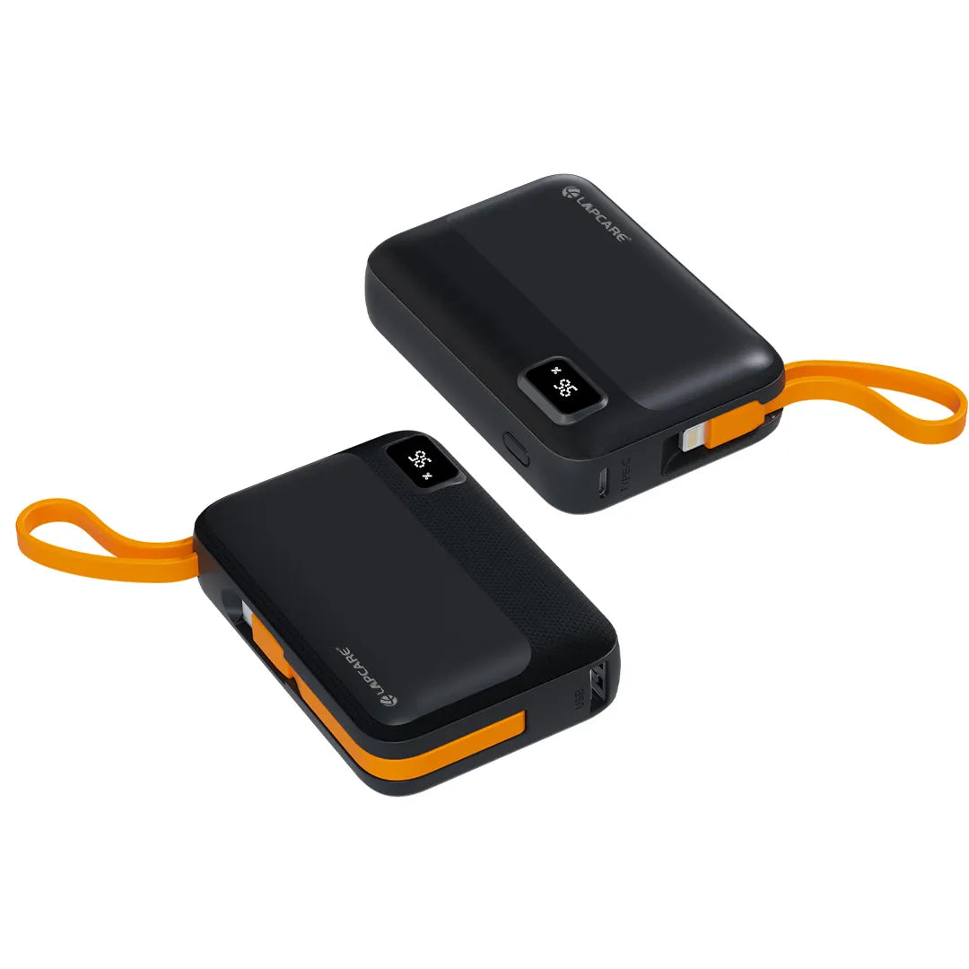 Rapid 10000mAh Pocket Power Bank With 22.5W charging & In-Built Cables- Black (LPB-620)