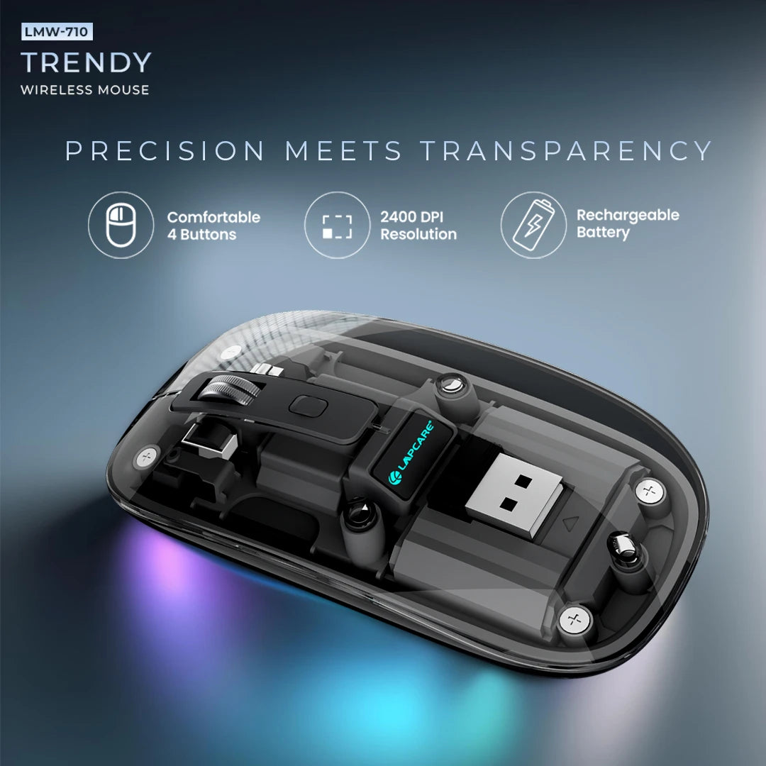 Trendy Wireless Mouse Transparent BT+2.4Ghz Grey (LMW-710)
