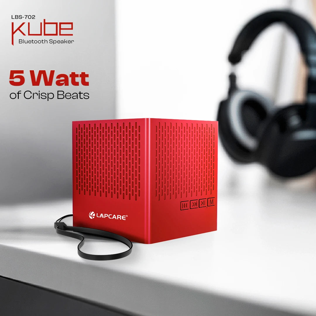 Kube 5W Portable BT 5.3V Speaker With In-Built Mic- Red (LBS-702)