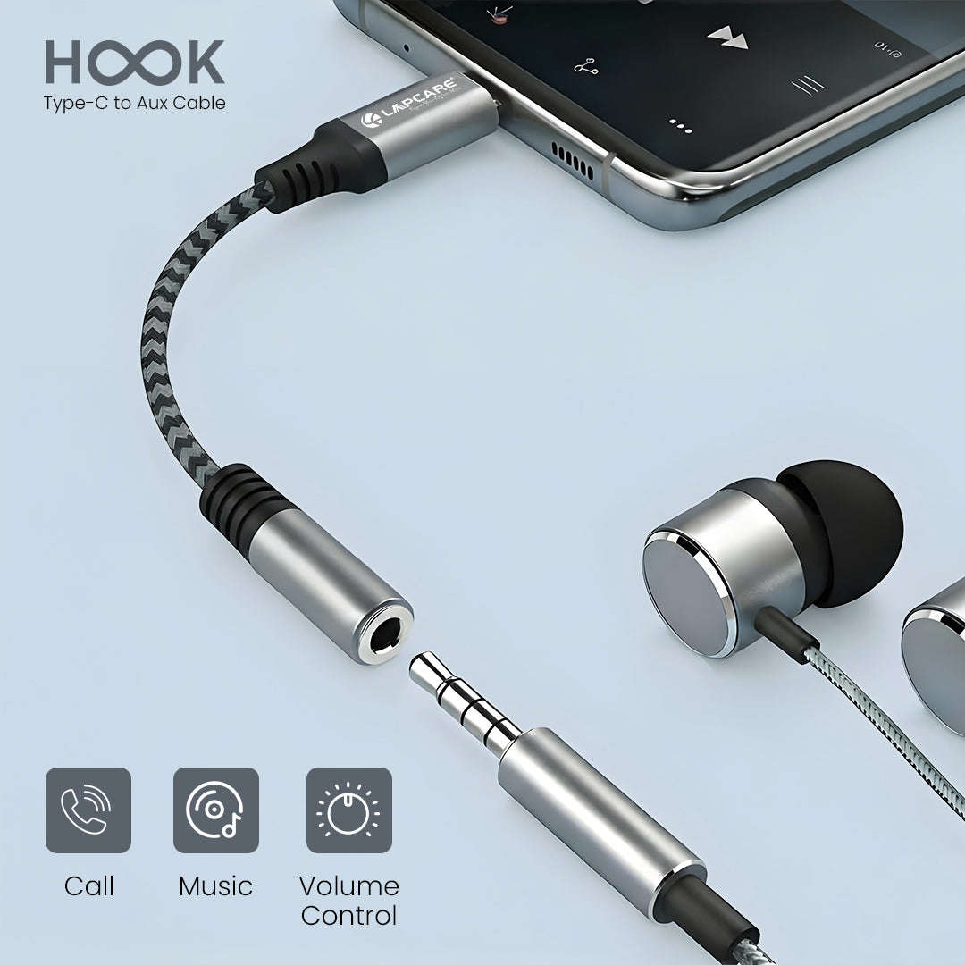 Hook Type C to Aux Connector with DAC Chip, 12 cm Cable length (LTC-177)