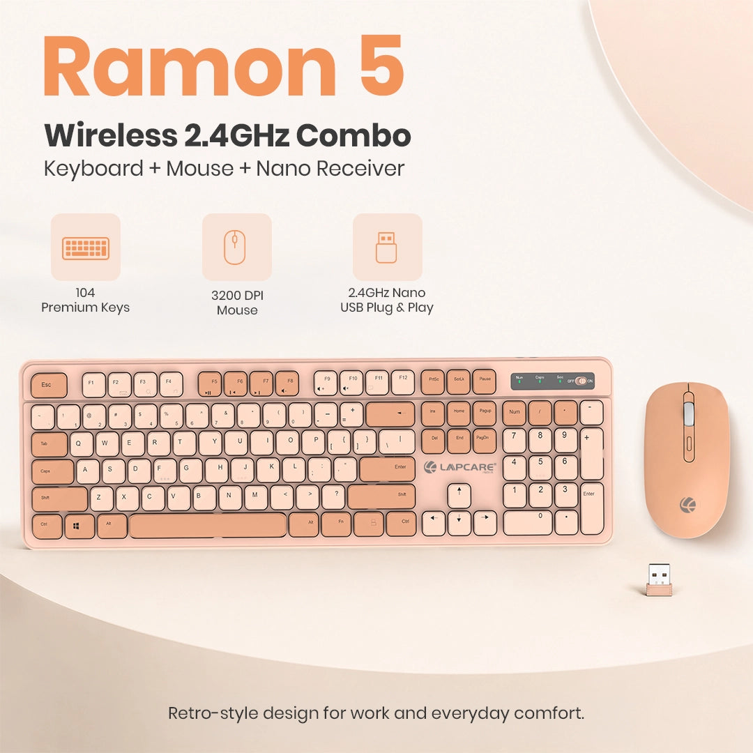 Ramon 5 Wireless Keyboard & Mouse Combo with 12 Multimedia Keys & 3200 DPI Mouse (WL-108)