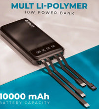 MULT Li-Polymer 10000Mah Power Bank with inbuilt Cables (LPB-006)
