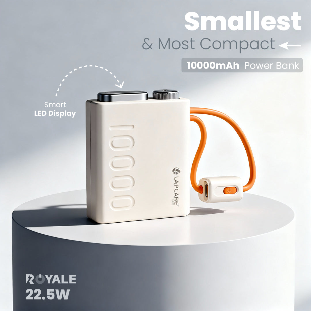 Royale 10000mAh Pocket Power Bank With Dual In-Built Cables (Type-C & Lightning)- (LOX-226)