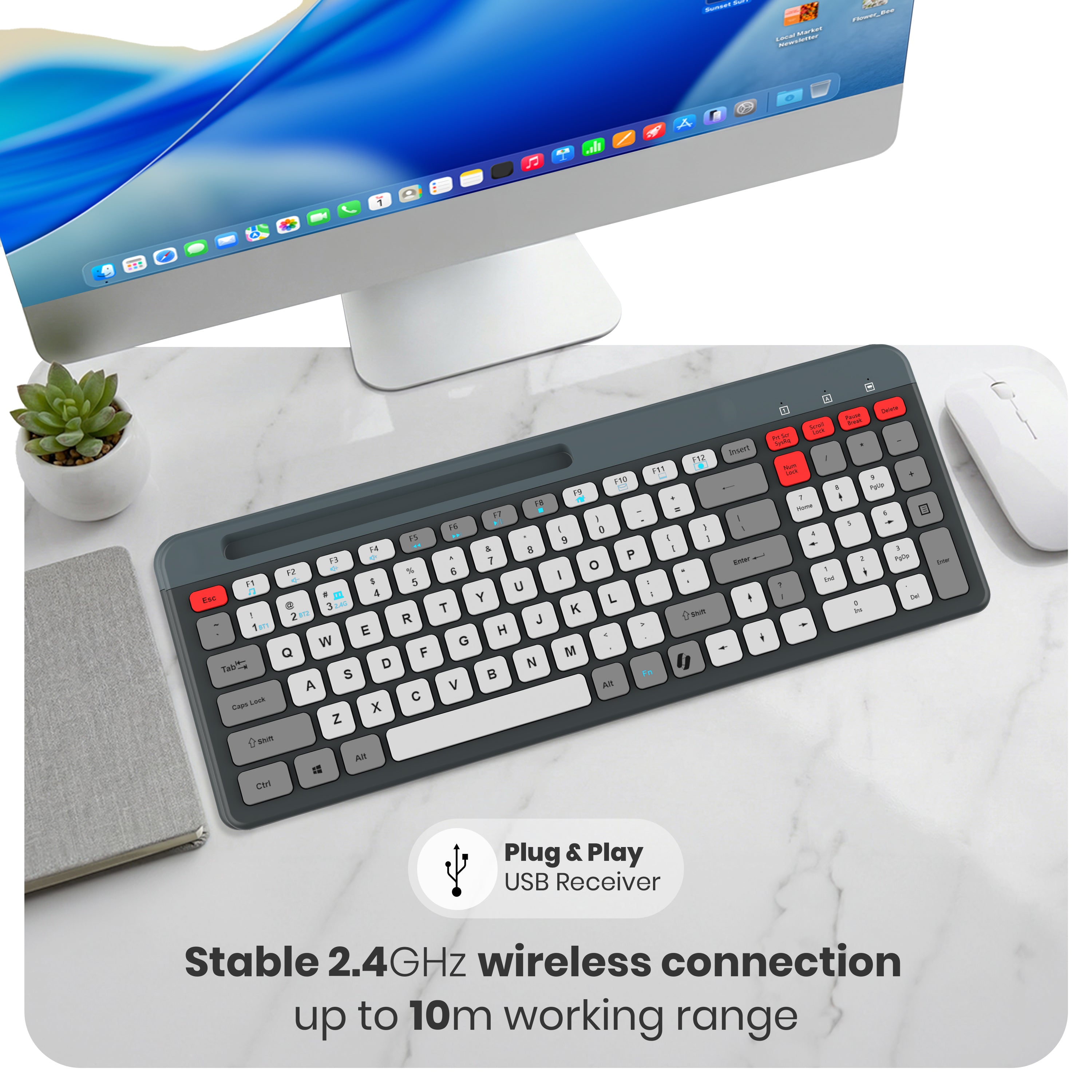 Readmii 2.4GHz Wireless & Bluetooth 5.1 Rechargeable Keyboard with AI Assistant Key- Multicolor (LWK-819)
