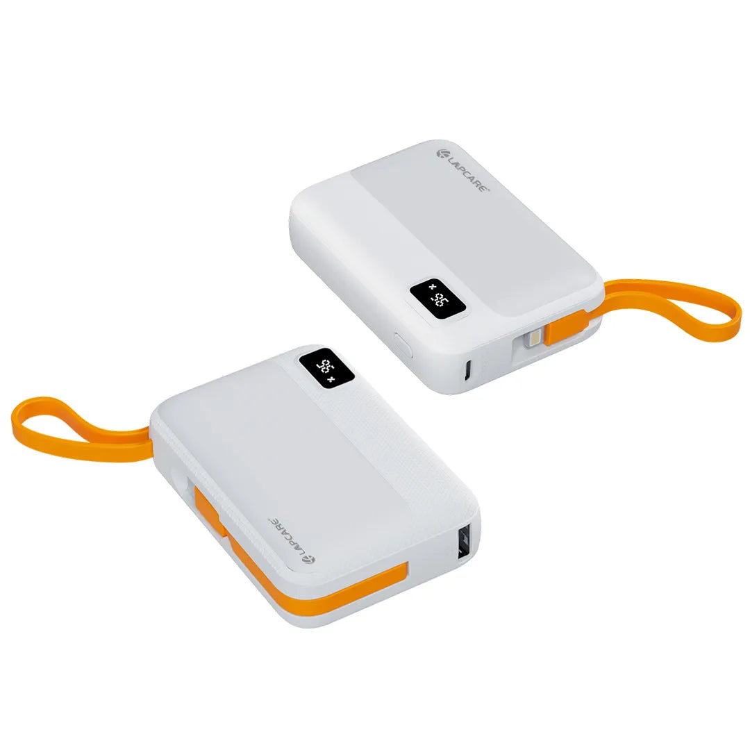 Rapid 10000mAh Pocket Power Bank With 22.5W charging & In-Built Cables- White (LPB-620)