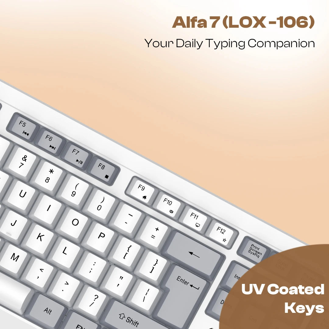 Alfa 7 USB Wired Keyboard With 104-Key & UV Coated Keycaps (LOX-106)