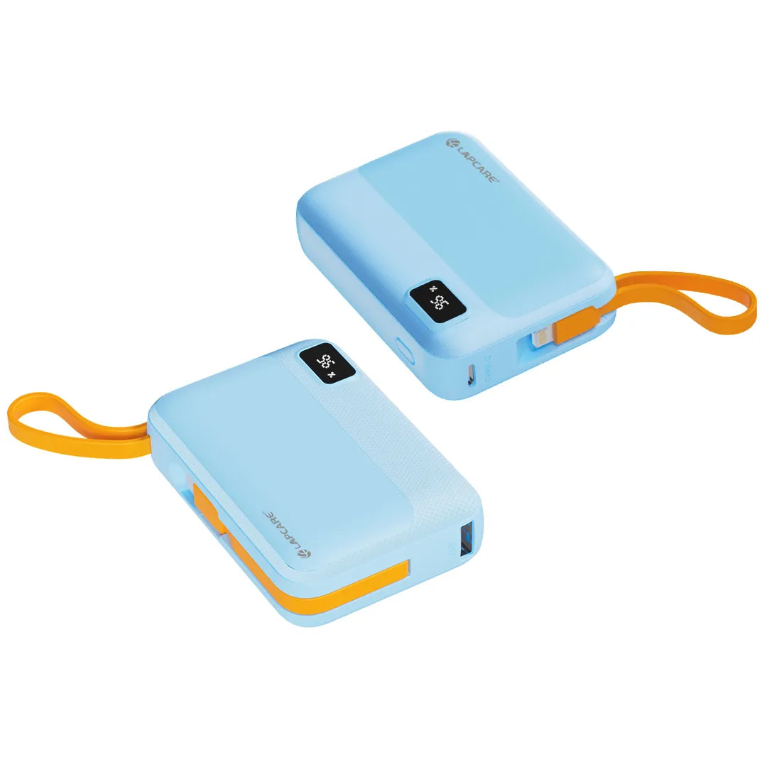 Rapid 10000mAh Pocket Power Bank With 22.5W charging & In-Built Cables- Blue (LPB-620)