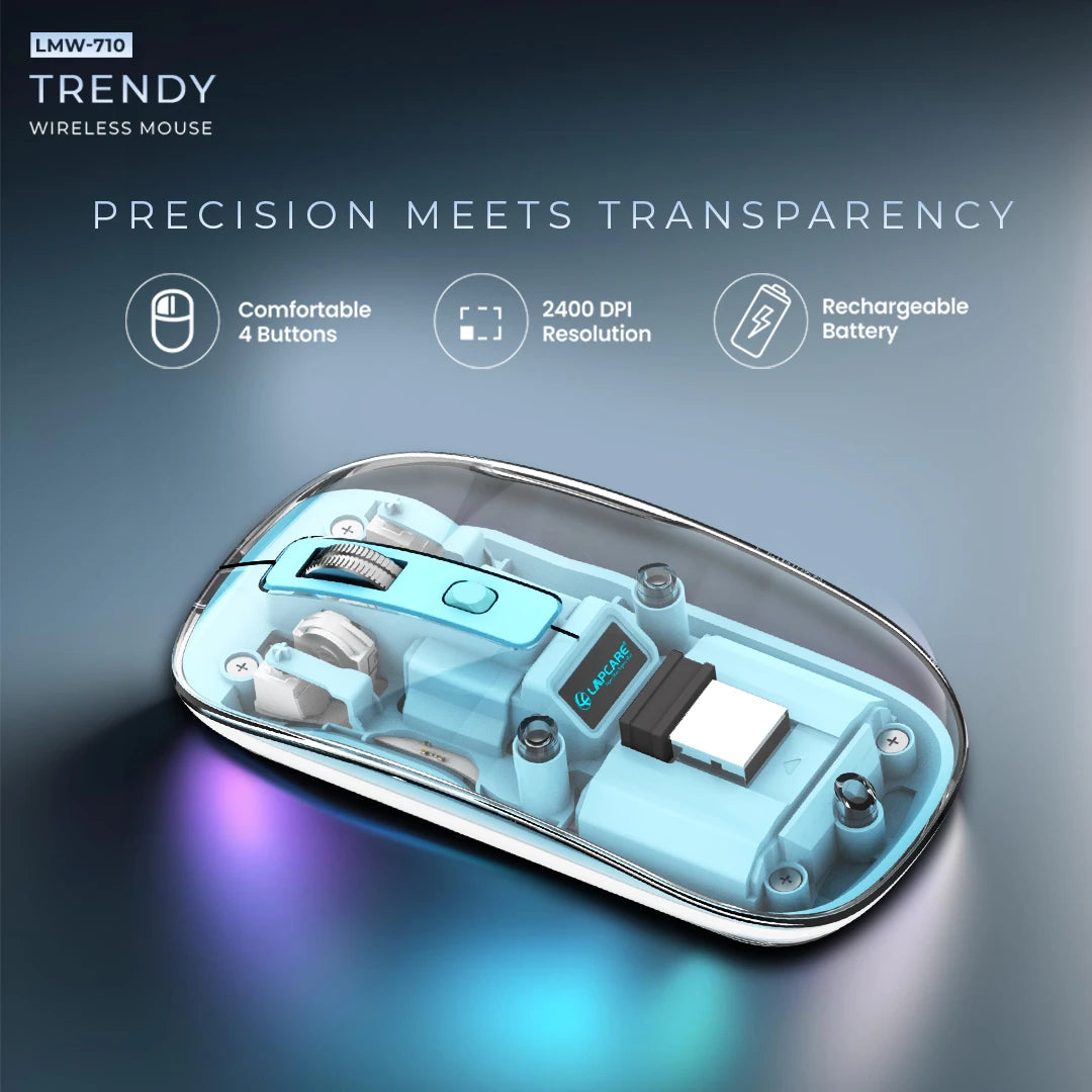 Trendy Wireless Mouse Transparent BT+2.4Ghz Blue (LMW-710)