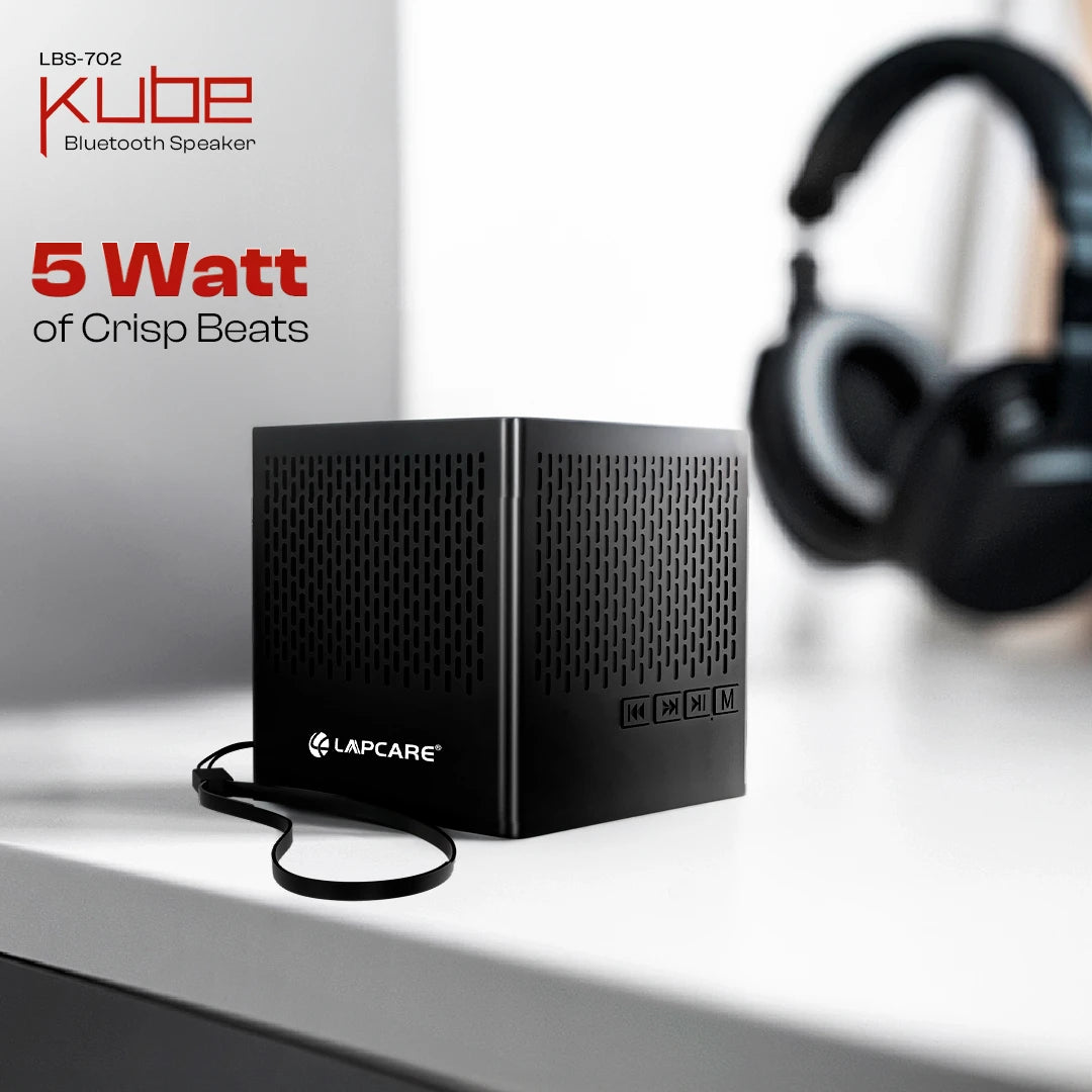 Kube 5W Portable BT 5.3V Speaker With In-Built Mic- Black (LBS-702)