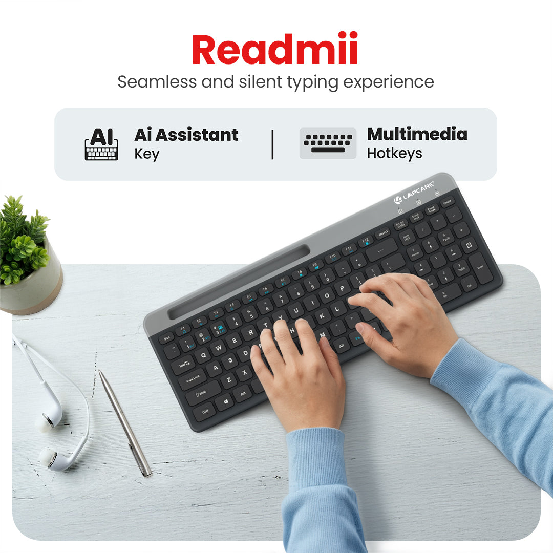Readmii 2.4GHz Wireless & Bluetooth 5.1 Rechargeable Keyboard with AI Assistant Key- Black (LWK-816)