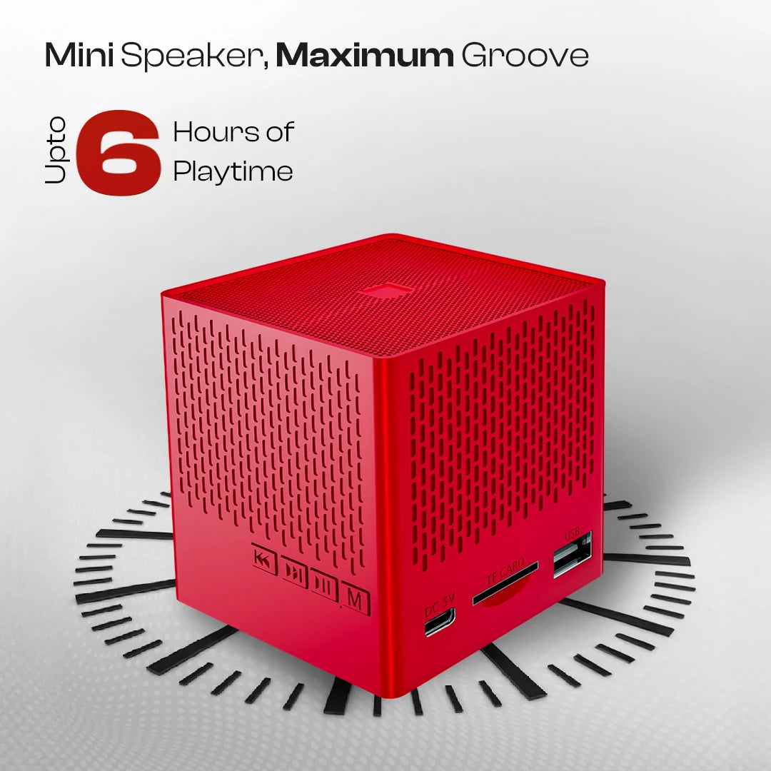 Kube 5W Portable BT 5.3V Speaker With In-Built Mic- Red (LBS-702)