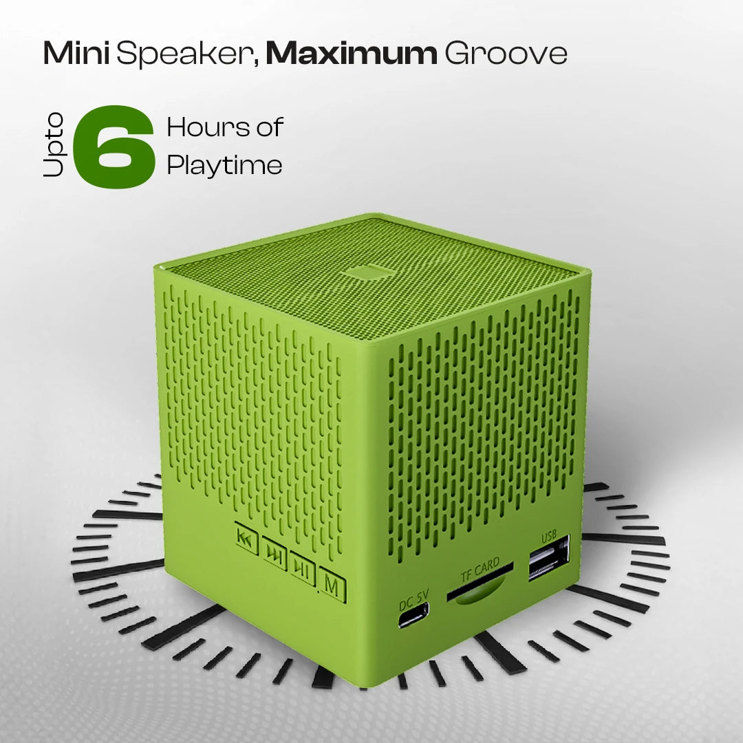 Kube 5W Portable BT 5.3V Speaker With In-Built Mic- Green (LBS-702)