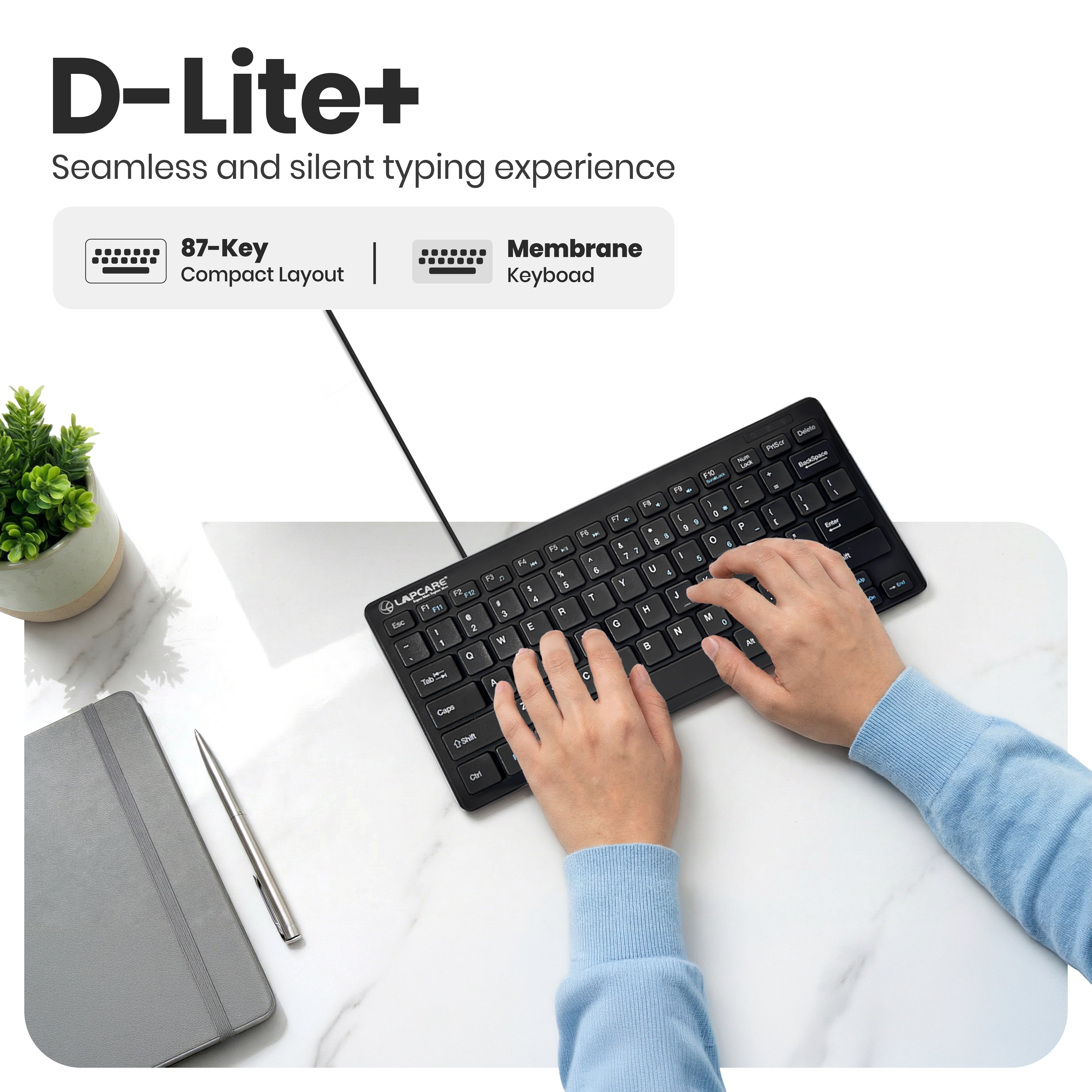 D-Lite - Black 87 Key Mini Multimedia Wired Keyboard