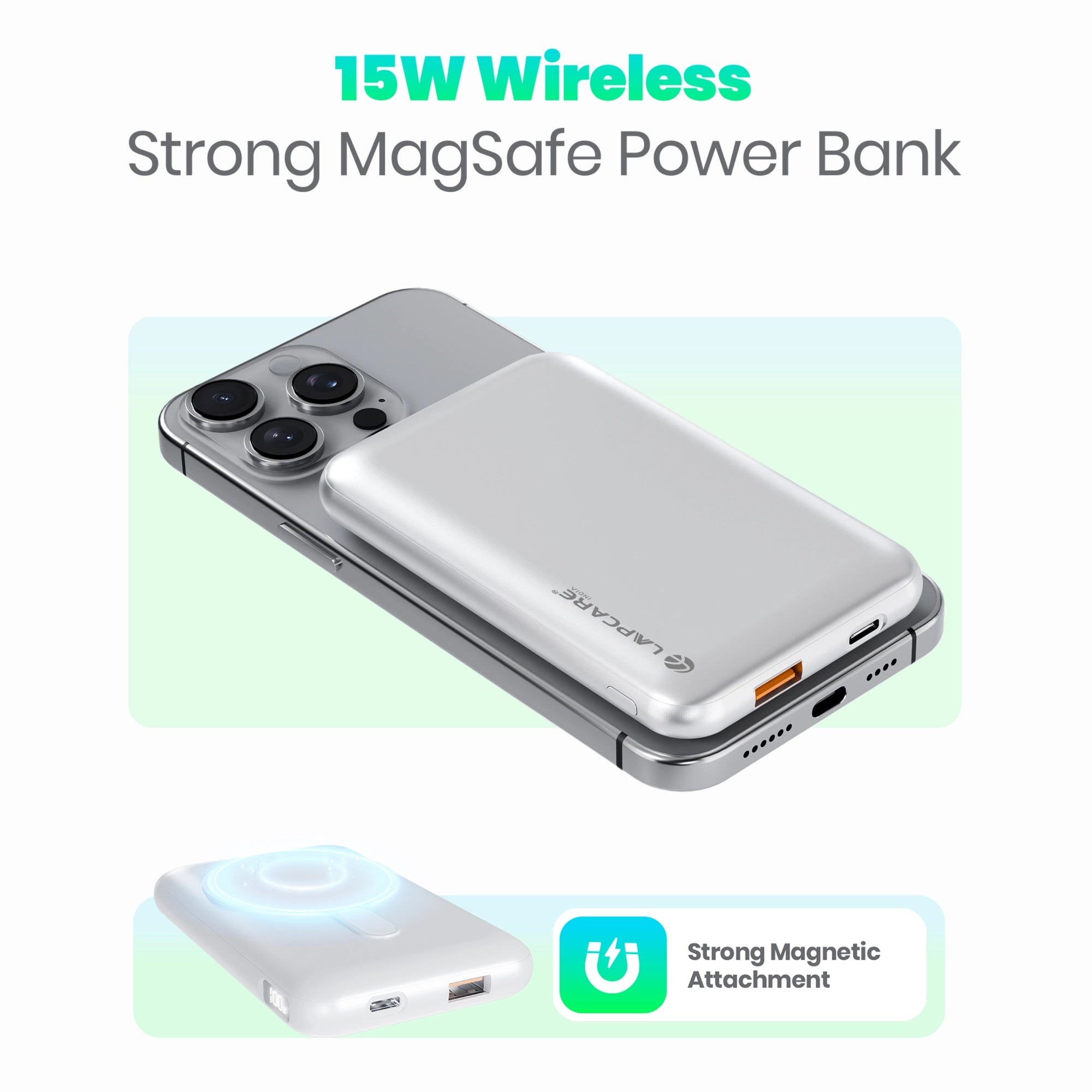 Riveraa 10000mAh Pocket Power Bank | 22.5W Fast Wired & 15W Mag-Safe Charging -White (LOX-201)