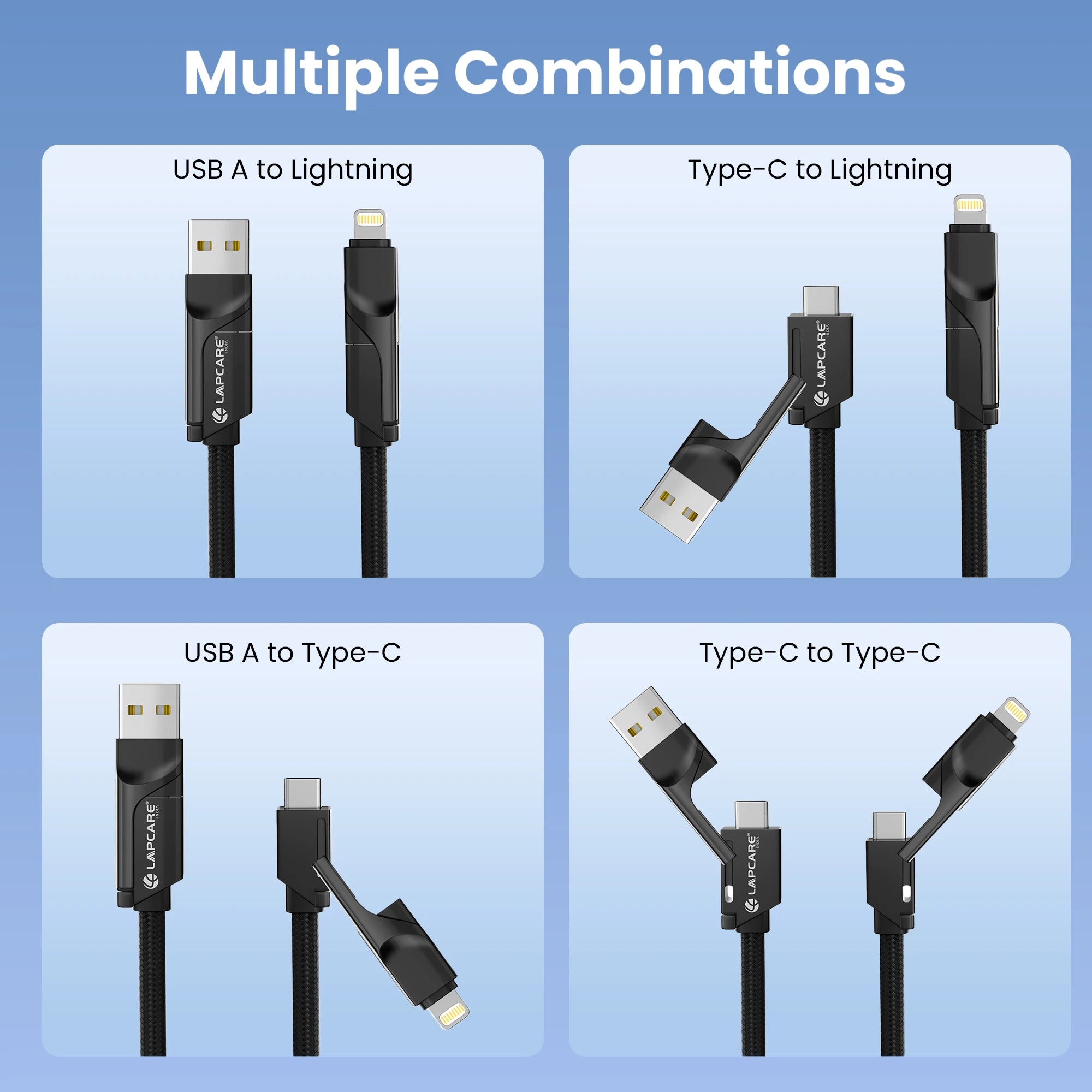 Hook 100W 4-in-1 Flat Braied Cable With Zinc Alloy Shell (LTC-216)