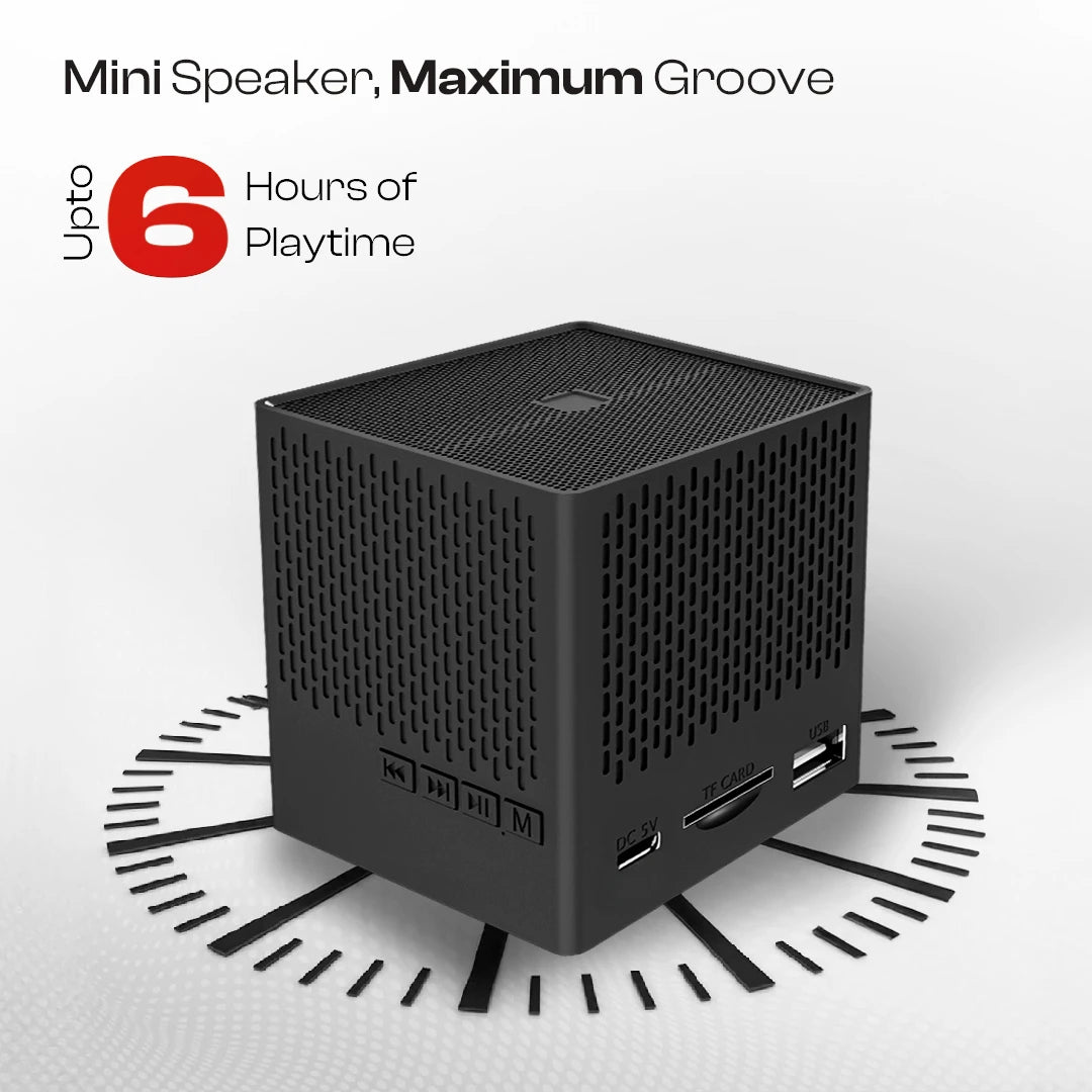 Kube 5W Portable BT 5.3V Speaker With In-Built Mic- Black (LBS-702)