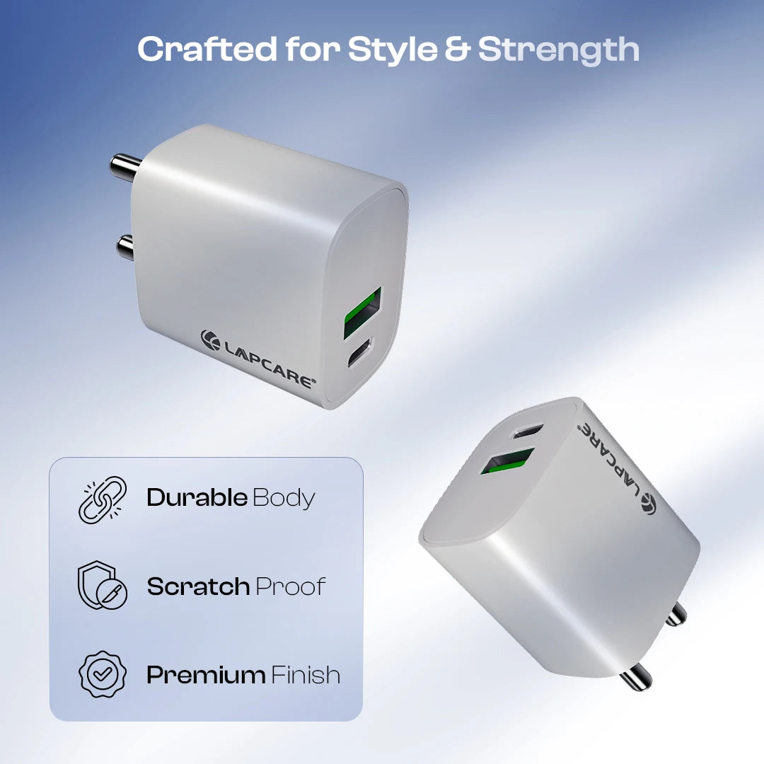 Thursty 20W Super Fast Wall Charger With Dual Port (Type C + USB) Travel Friendly