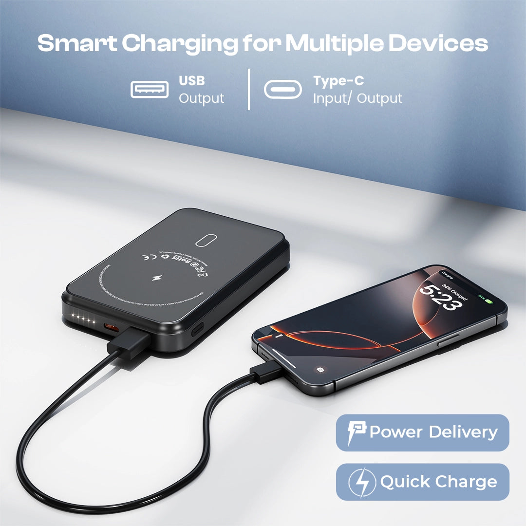 MAJE 10000mAh Pocket Power Bank With 15W Fast Wireless Charging ( LOX-136)