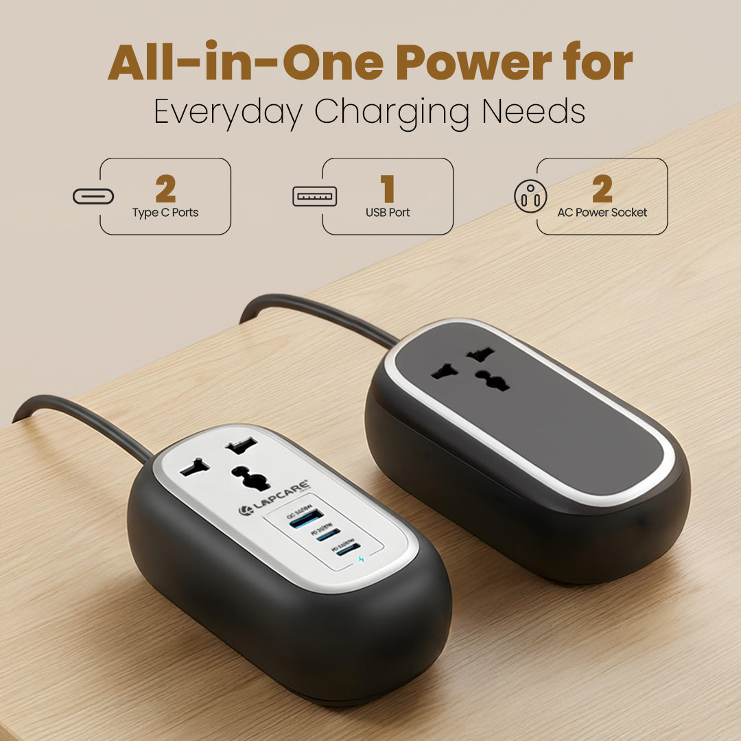 GRIP 5-in-1 Desktop Power Strip With 67W GaN Fast Charging- (Black)