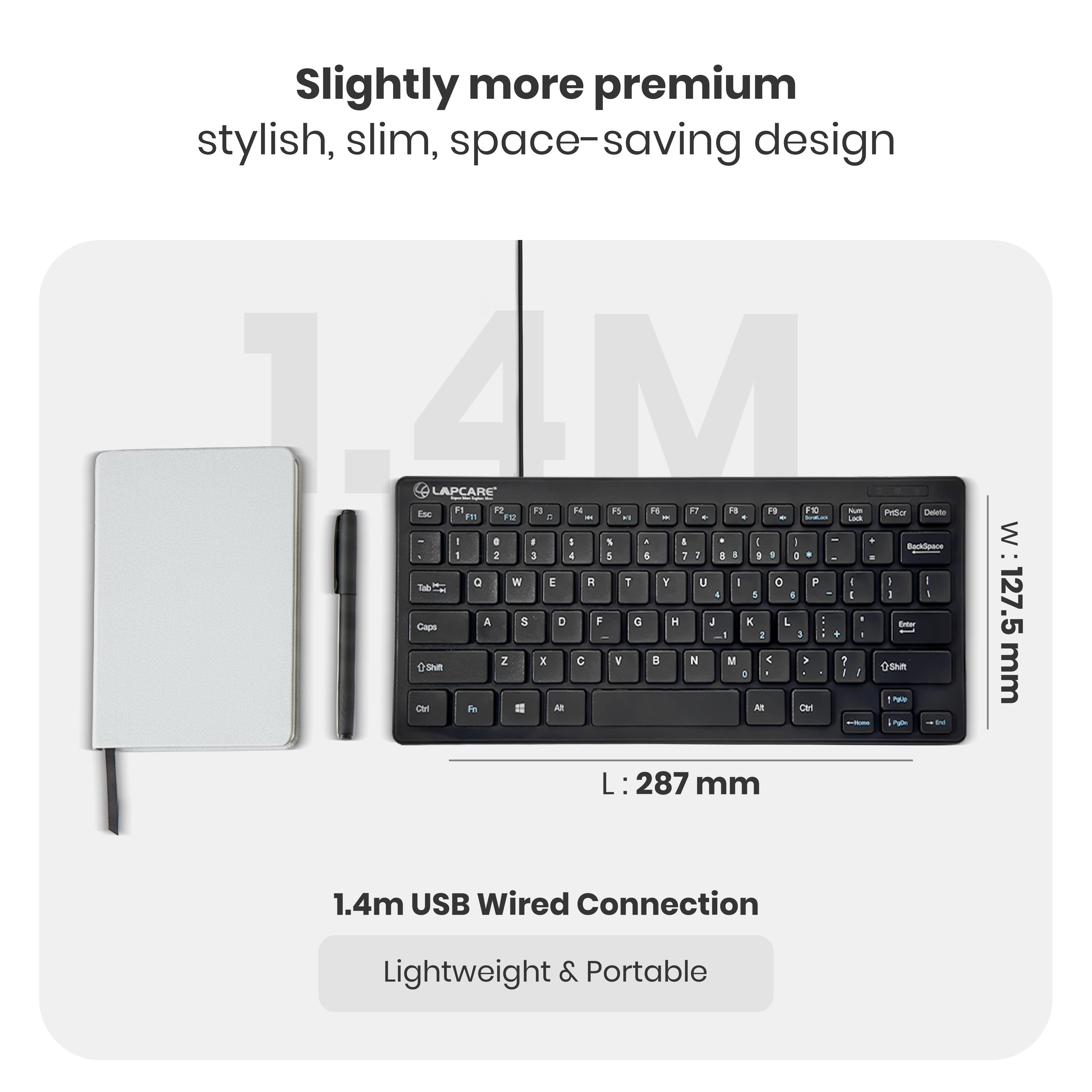 D-Lite - Black 87 Key Mini Multimedia Wired Keyboard