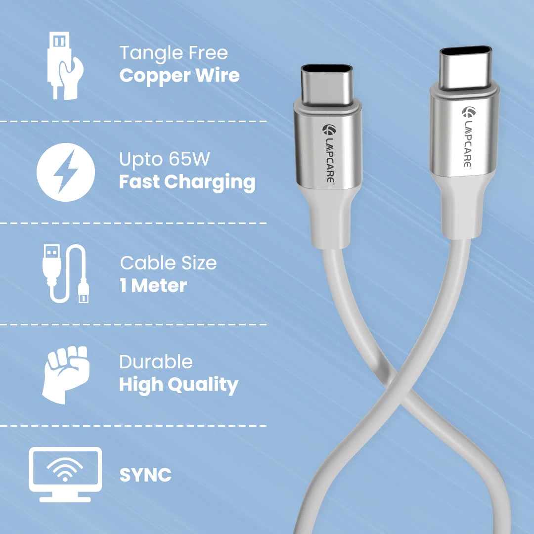 Lapcare Hook 65W Type-C to Type-C PVC Cable With Metal Shell (LTC-525) White