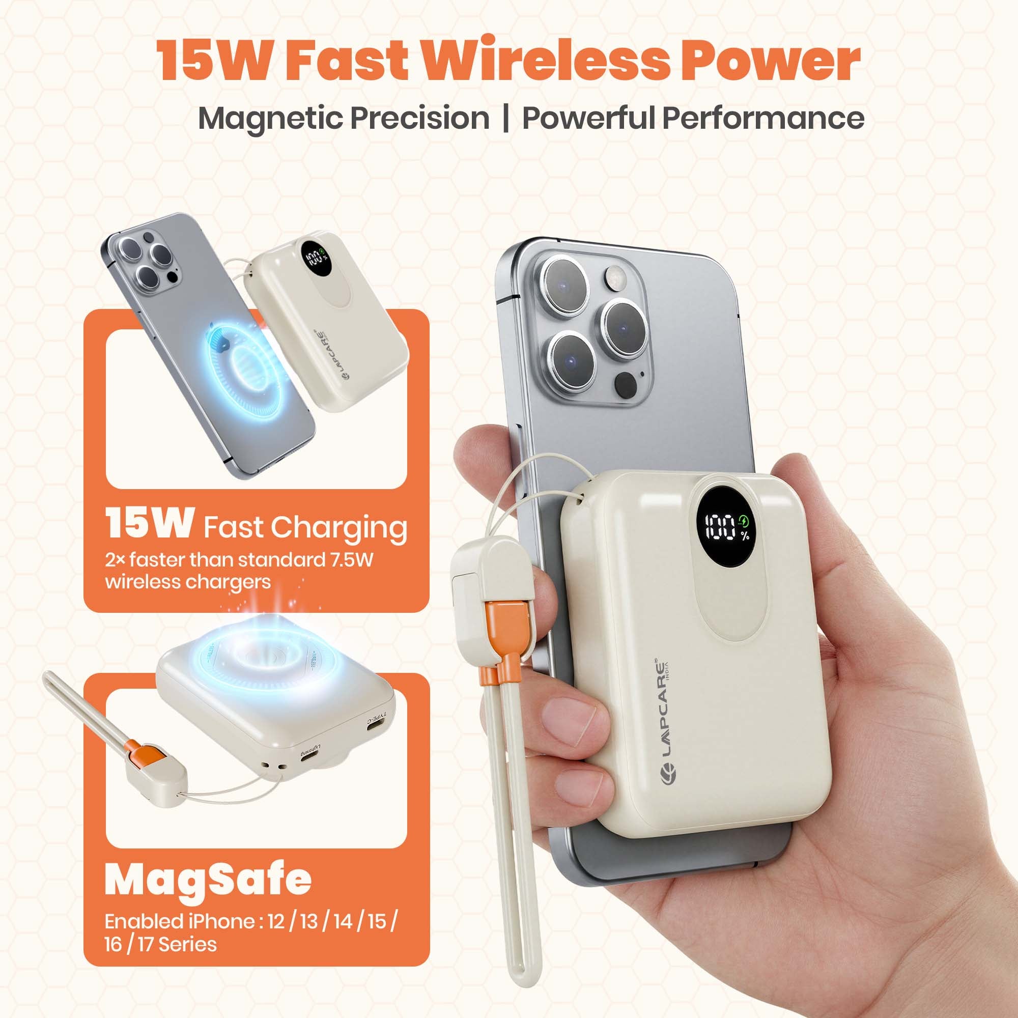 Life 10000mAh Pocket Power Bank With 15W Mag-Safe Charging & Type C , Lightning cable (LOX-230)