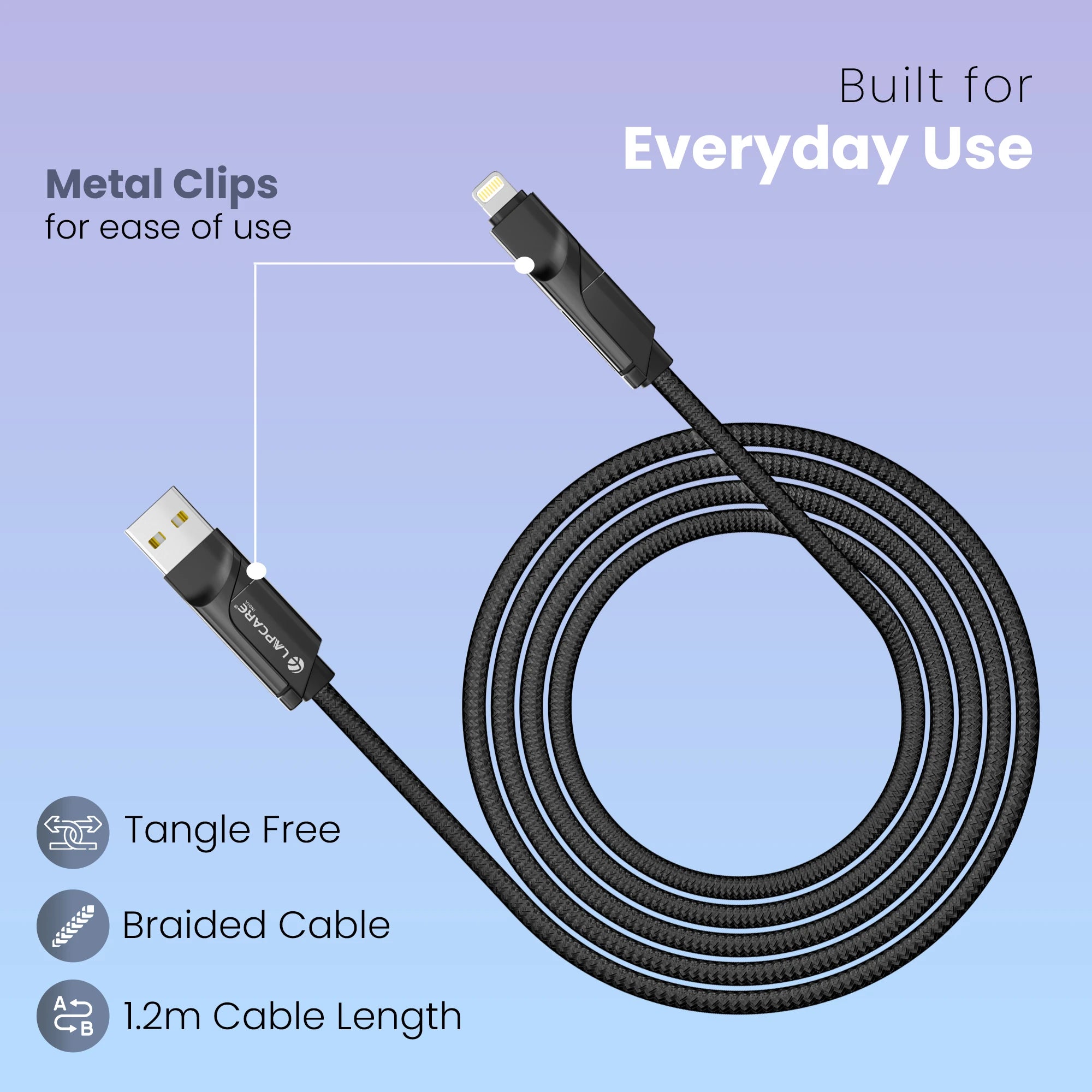 Hook 100W 4-in-1 Flat Braied Cable With Zinc Alloy Shell (LTC-216)