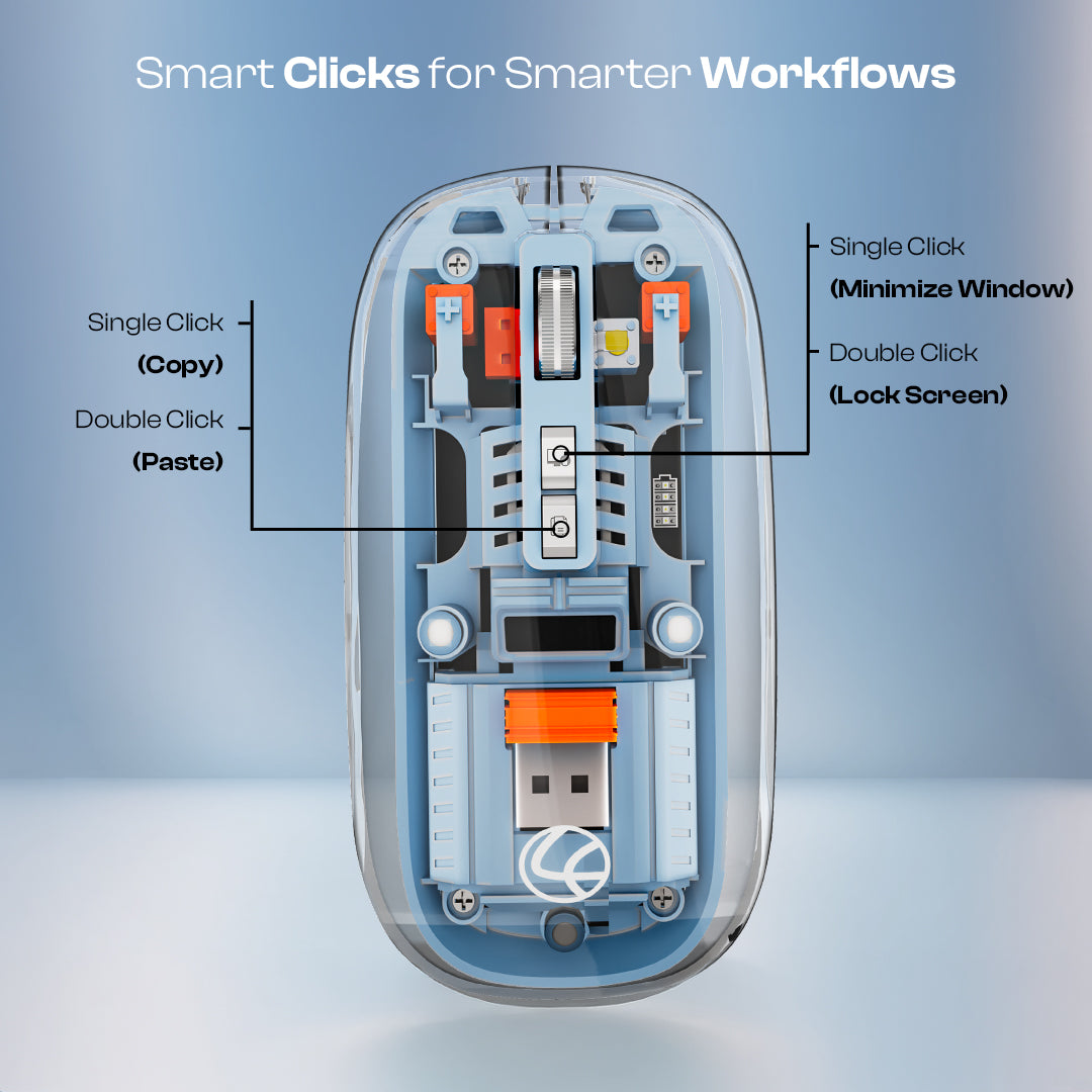 Trendy Plus 2.4G & Dual BT(v3.0 & v5.2) Wireless Mouse With Desktop Lock Key- Blue (LWM-801)