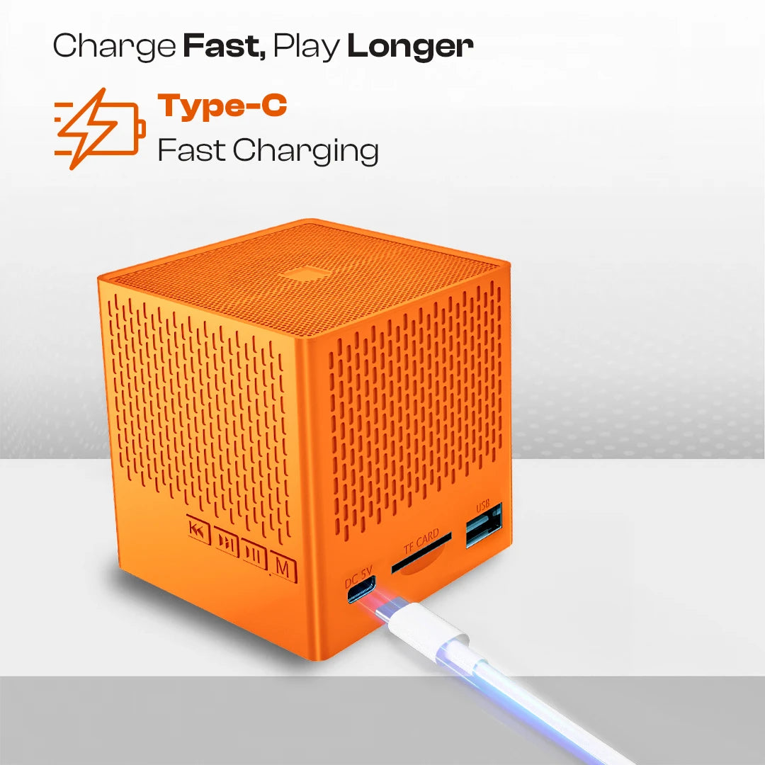Kube 5W Portable BT 5.3V Speaker With In-Built Mic- Orange (LBS-702)
