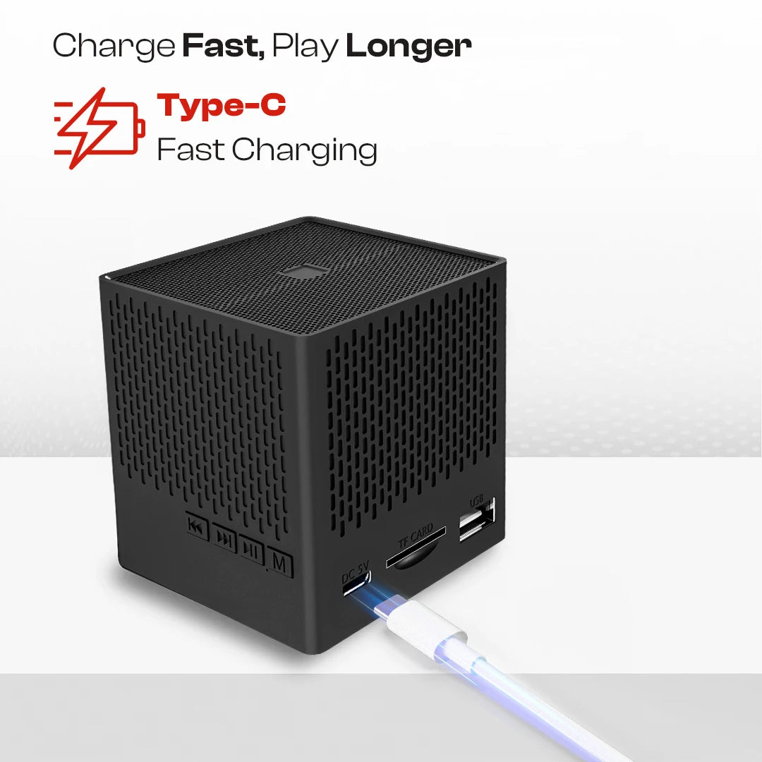 Kube 5W Portable BT 5.3V Speaker With In-Built Mic- Black (LBS-702)